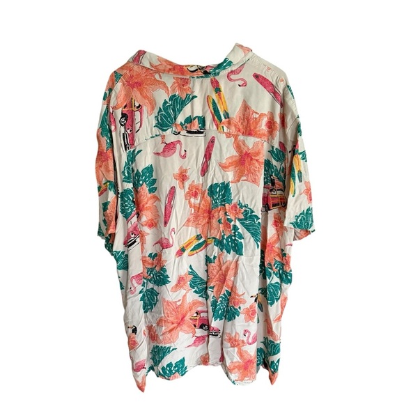 Hawaiian Mens Shirt KS Island flamingo Green Orange Floral Short Sleeve 4X - Picture 6 of 13